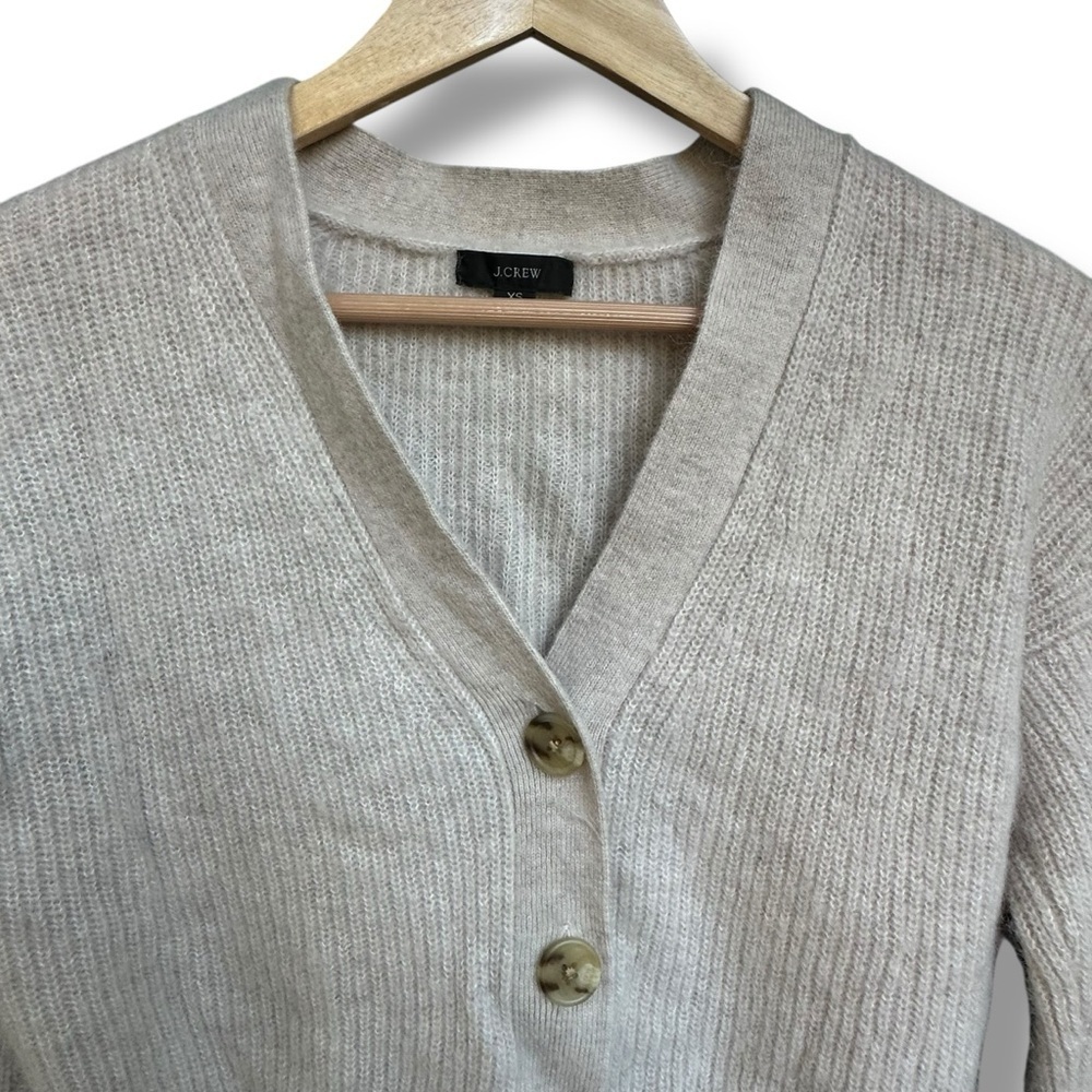 J Crew Alpaca Wool Ribbed Cropped V Neck Cardigan Sweater Blend Stone Beige XS - Picture 4 of 8